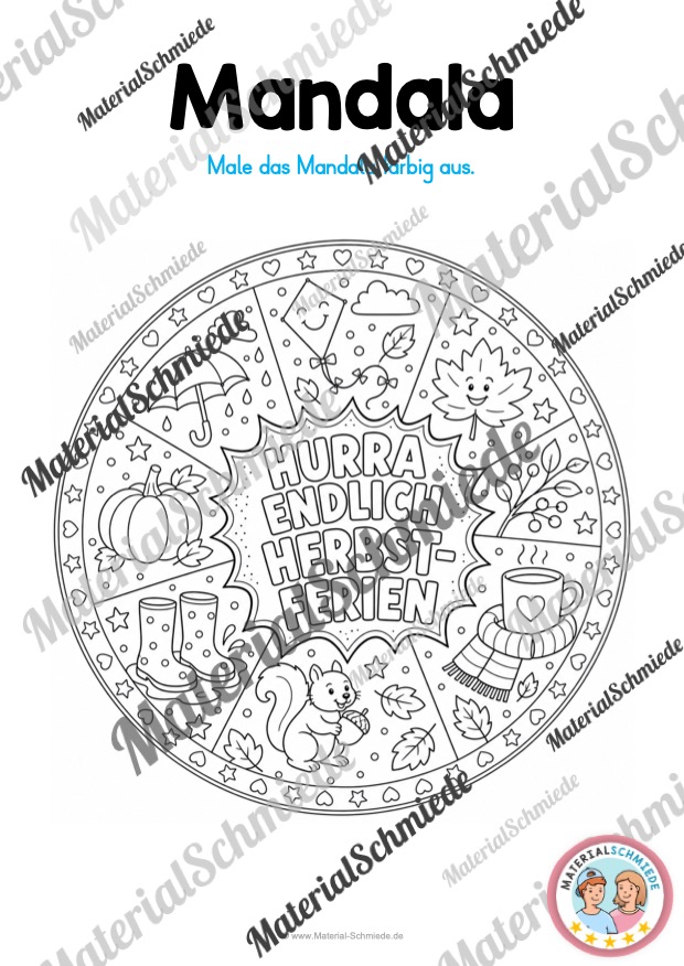 10 Mandalas zu den Herbstferien (zum Ausmalen) - Mandala 05