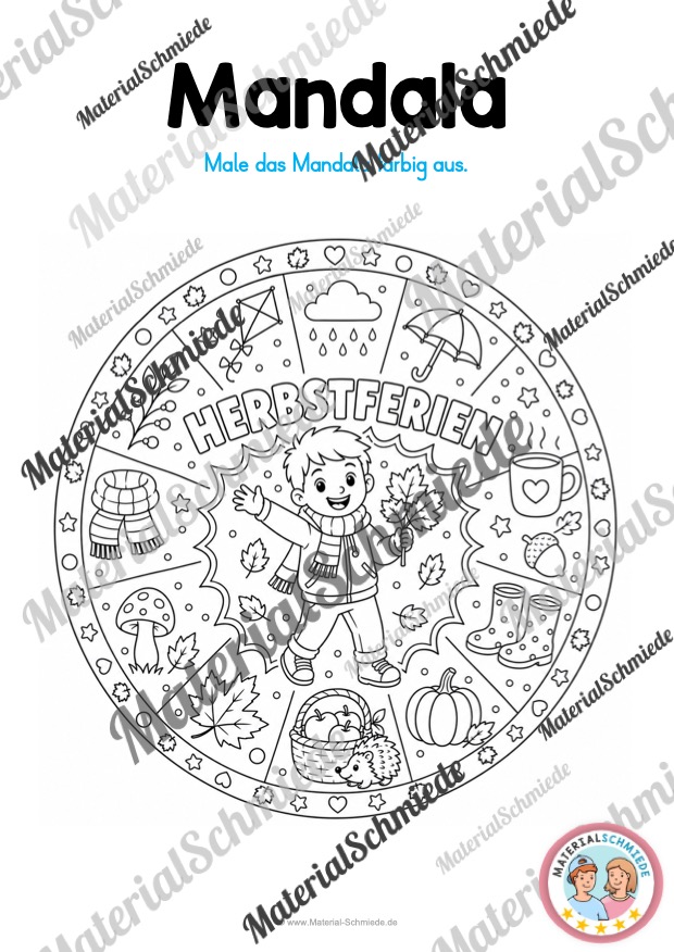 10 Mandalas zu den Herbstferien (zum Ausmalen) - Mandala 07