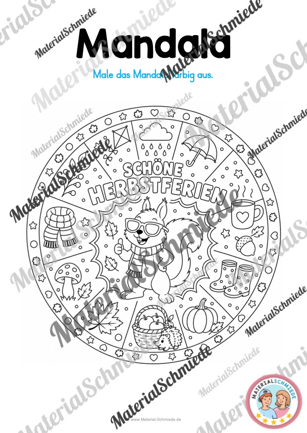 10 Mandalas zu den Herbstferien (zum Ausmalen) - Mandala 08