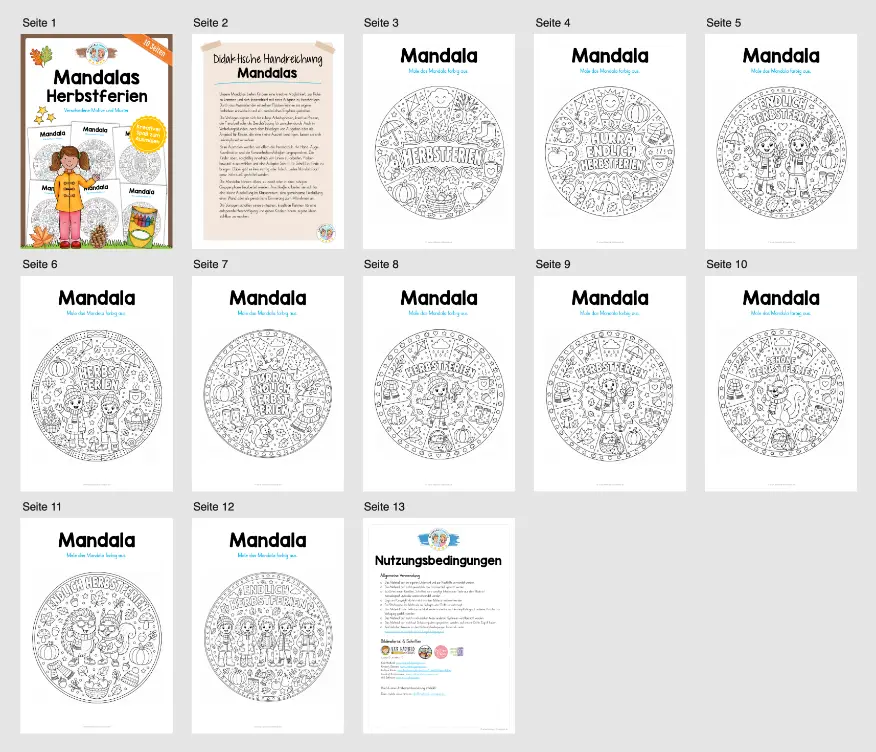 10 Mandalas zu den Herbstferien (zum Ausmalen) - Überblick