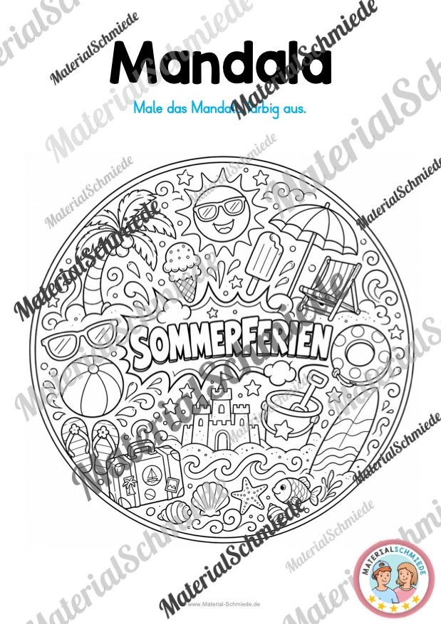 10 Mandalas zu den Sommerferien (zum Ausmalen) - Mandala 01