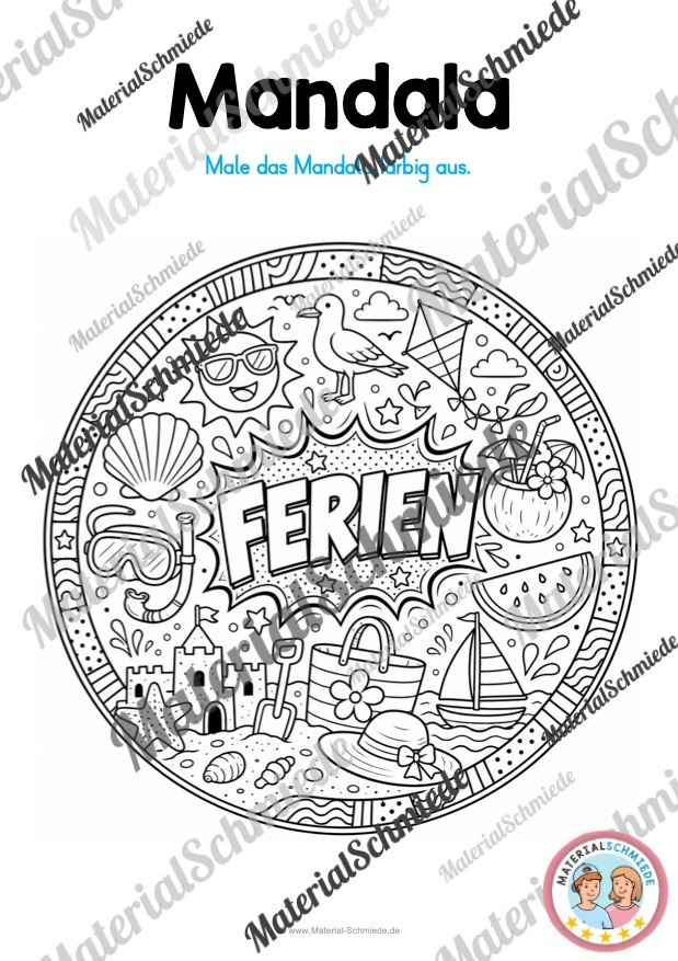 10 Mandalas zu den Sommerferien (zum Ausmalen) - Mandala 02