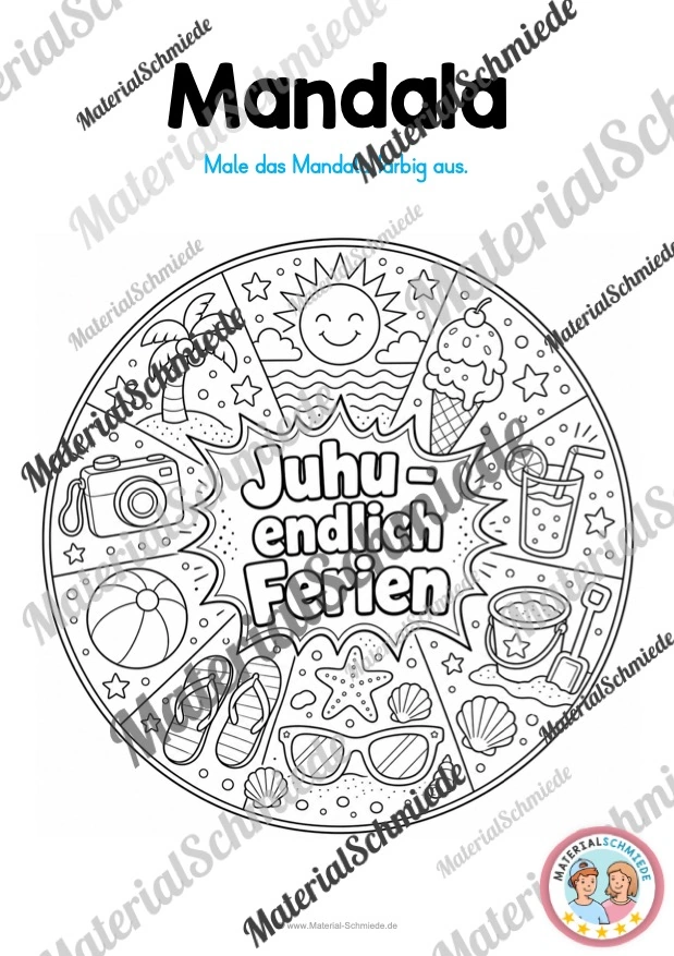 10 Mandalas zu den Sommerferien (zum Ausmalen) - Mandala 03