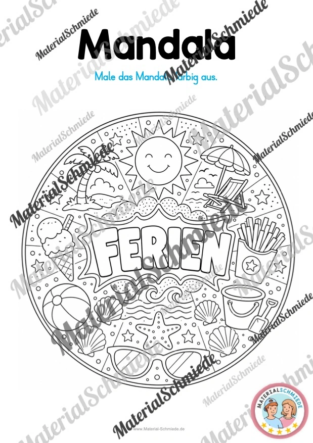 10 Mandalas zu den Sommerferien (zum Ausmalen) - Mandala 04