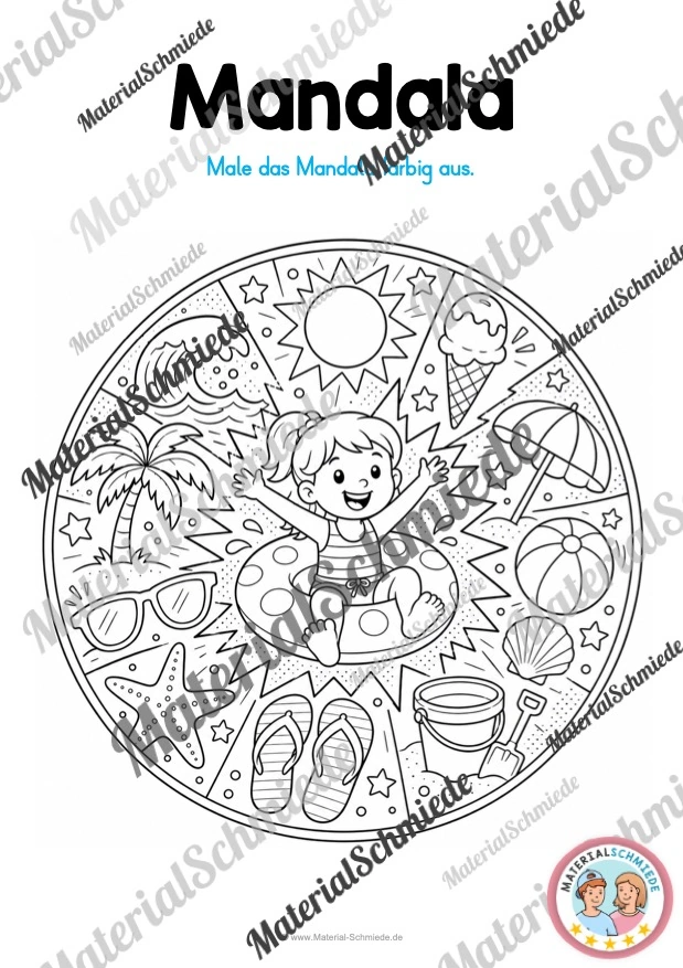 10 Mandalas zu den Sommerferien (zum Ausmalen) - Mandala 06