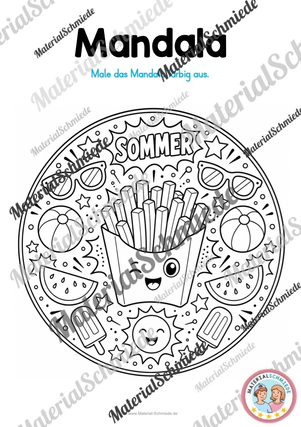 10 Mandalas zu den Sommerferien (zum Ausmalen) - Mandala 07
