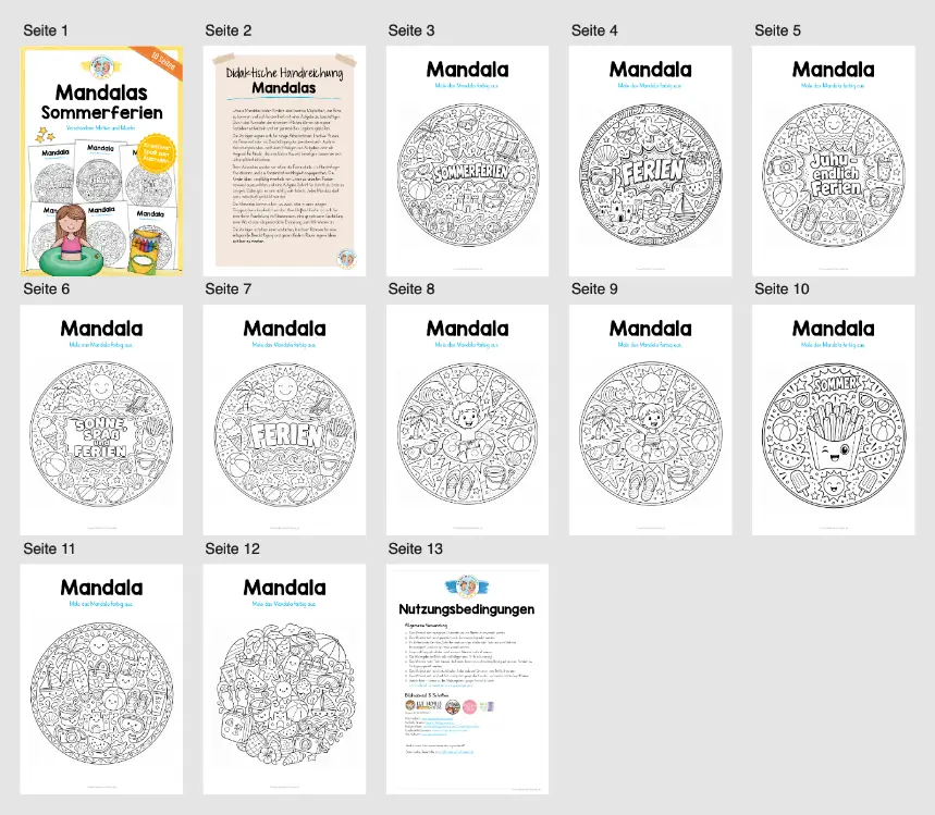 10 Mandalas zu den Sommerferien (zum Ausmalen) - Überblick