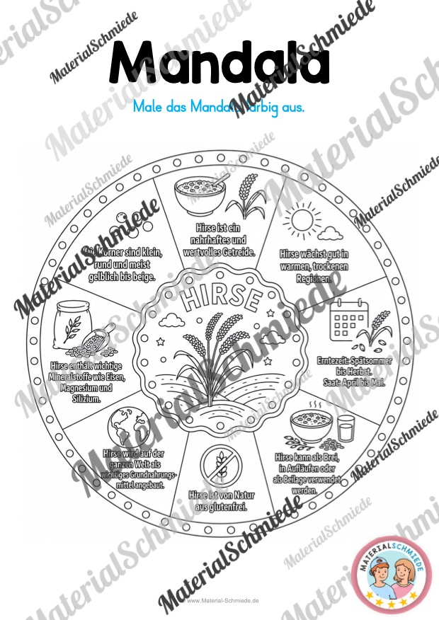 8 Mandalas zum Getreide (zum Ausmalen) - Mandala Hirse