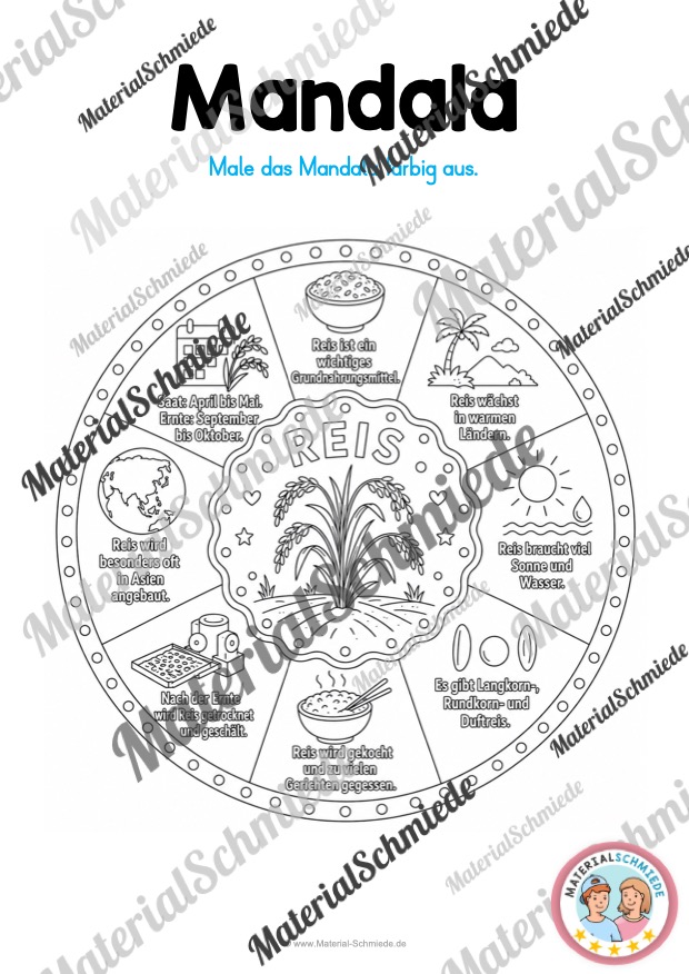 8 Mandalas zum Getreide (zum Ausmalen) - Mandala Reis