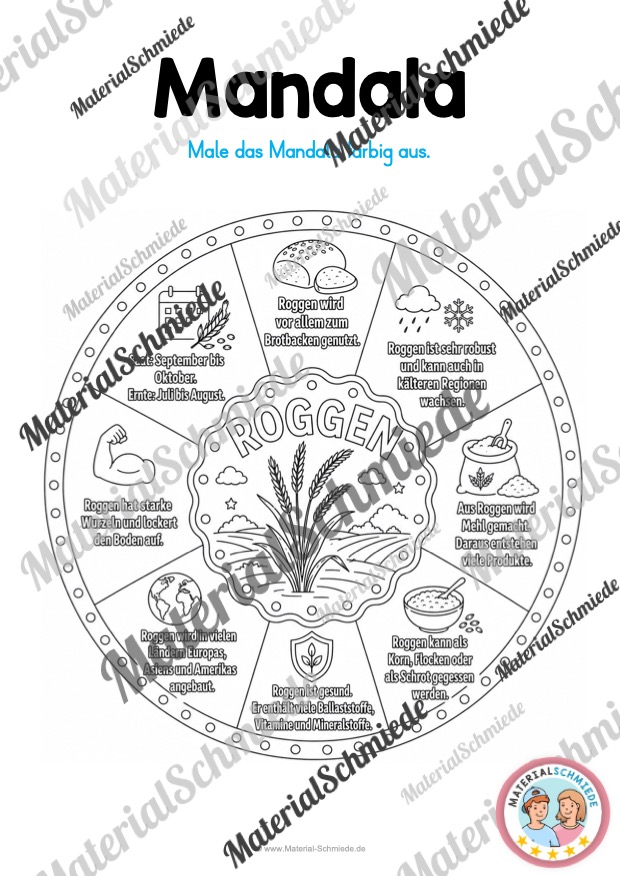 8 Mandalas zum Getreide (zum Ausmalen) - Mandala Roggen