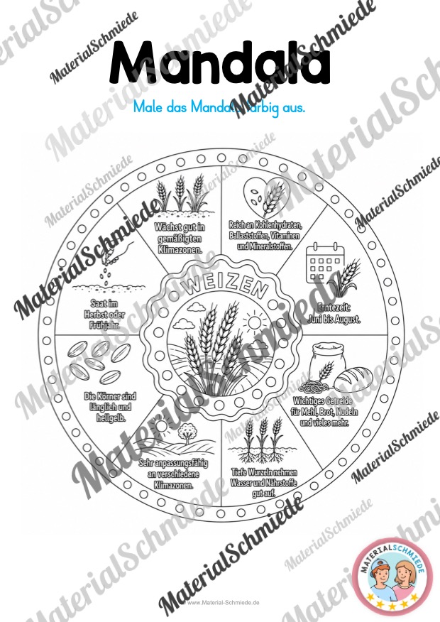 8 Mandalas zum Getreide (zum Ausmalen) - Mandala Weizen