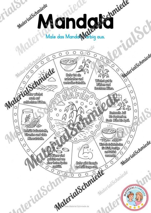 8 Mandalas zum Getreide (zum Ausmalen) - Mandala Hafer