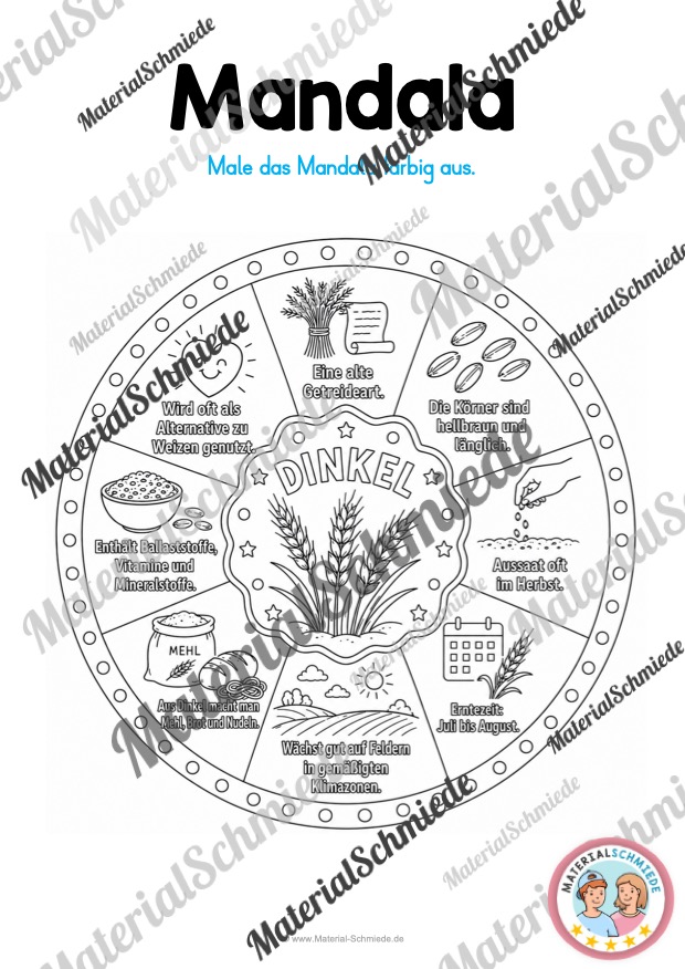 8 Mandalas zum Getreide (zum Ausmalen) - Mandala Dinkel