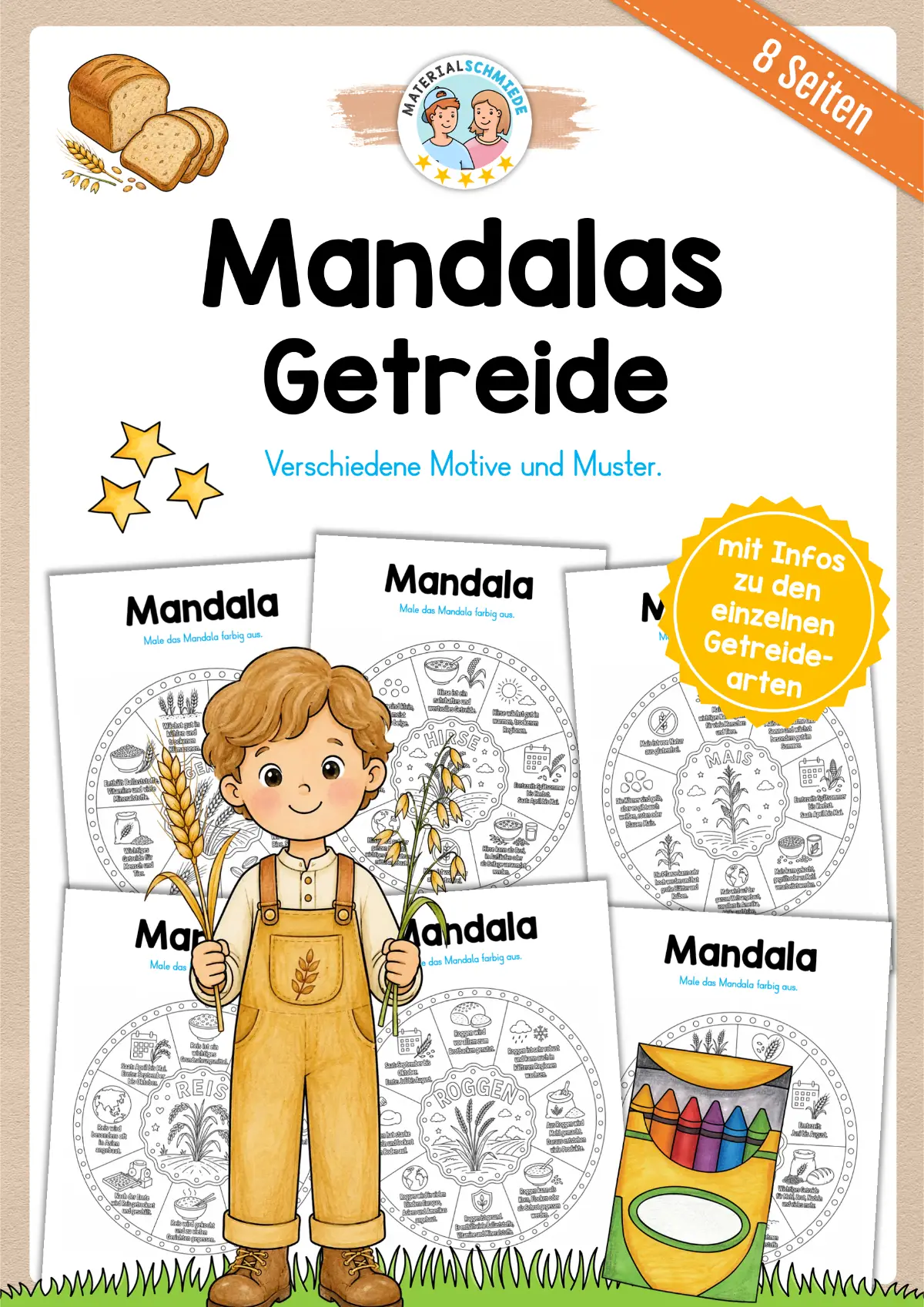 8 Mandalas zum Getreide (zum Ausmalen)
