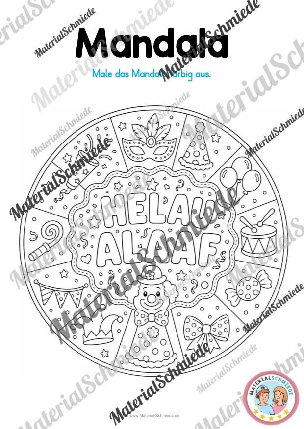 10 Mandalas zum Fasching / Karneval (zum Ausmalen) - Mandala 01