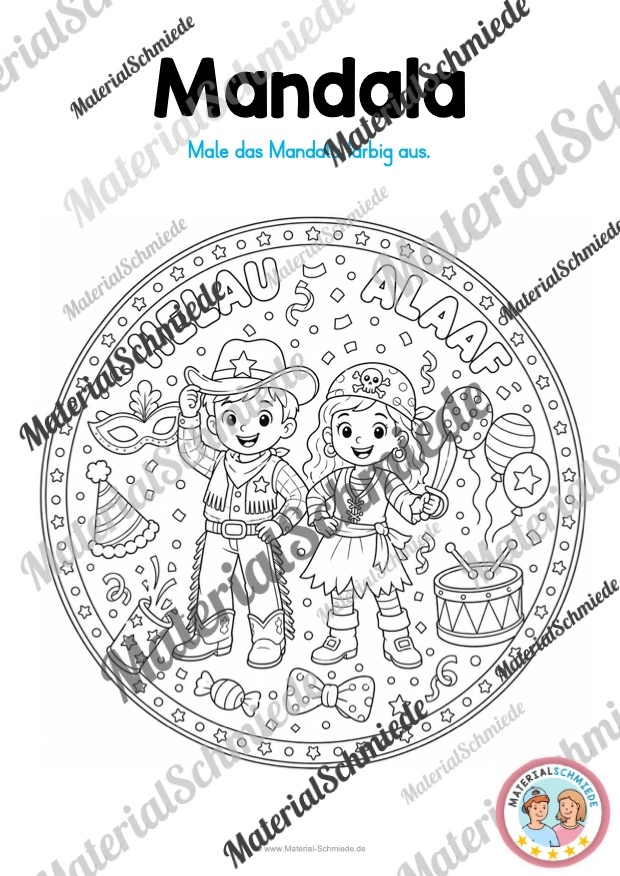 10 Mandalas zum Fasching / Karneval (zum Ausmalen) - Mandala 02