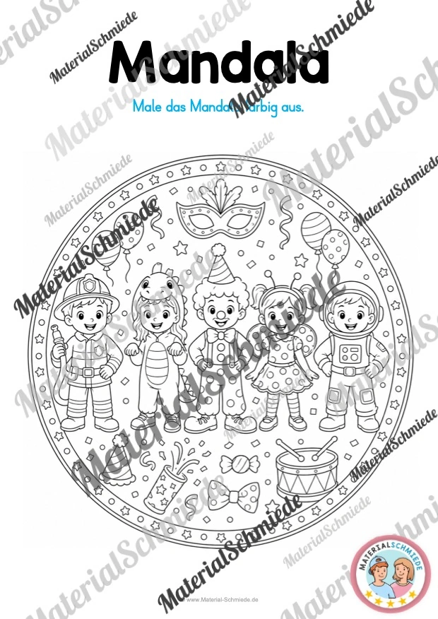 10 Mandalas zum Fasching / Karneval (zum Ausmalen) - Mandala 03