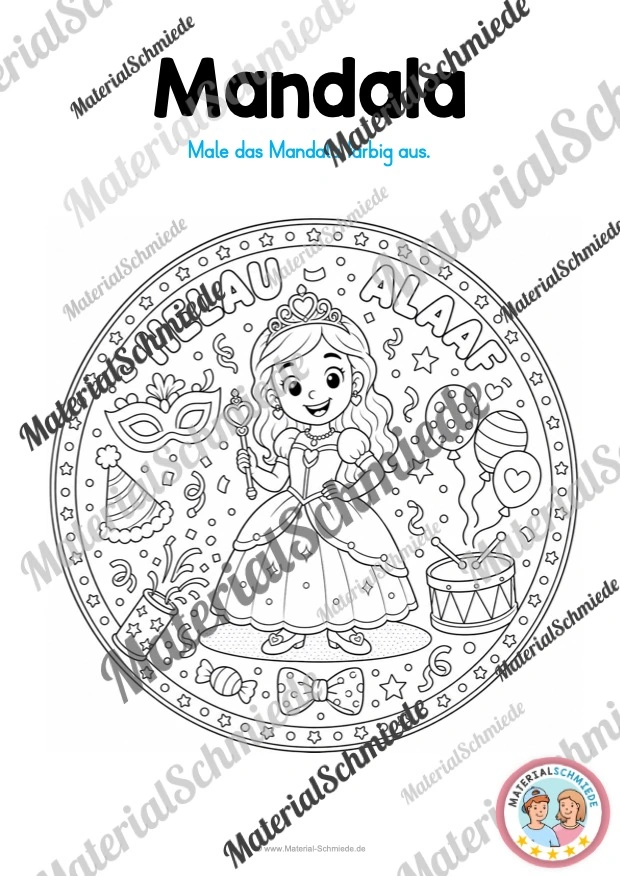 10 Mandalas zum Fasching / Karneval (zum Ausmalen) - Mandala 05