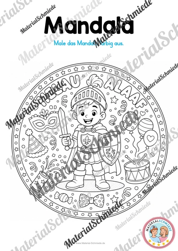 10 Mandalas zum Fasching / Karneval (zum Ausmalen) - Mandala 06