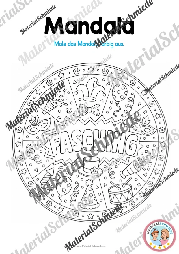 10 Mandalas zum Fasching / Karneval (zum Ausmalen) - Mandala 07