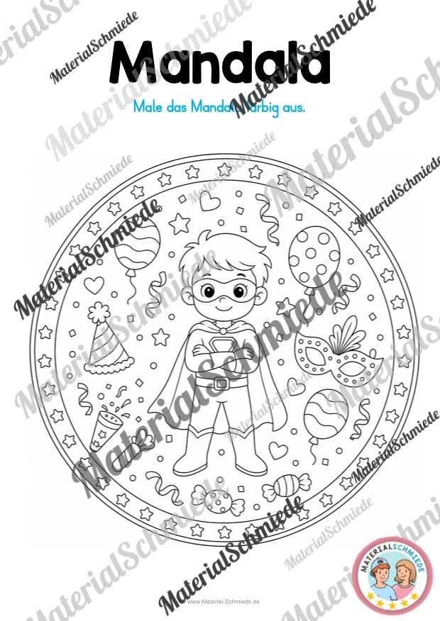 10 Mandalas zum Fasching / Karneval (zum Ausmalen) - Mandala 09
