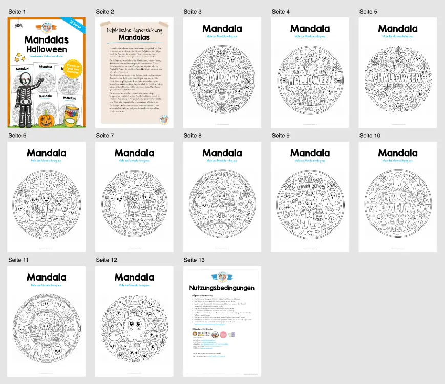 10 Mandalas zu Halloween (zum Ausmalen) - Überblick