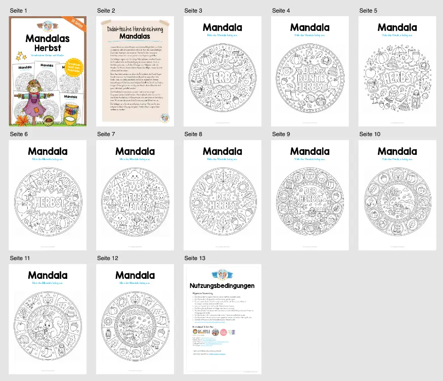 10 Mandalas zum Herbst (zum Ausmalen) - Überblick