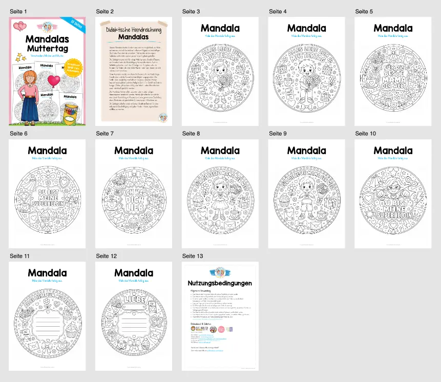 10 Mandalas zum Muttertag (zum Ausmalen) - Überblick
