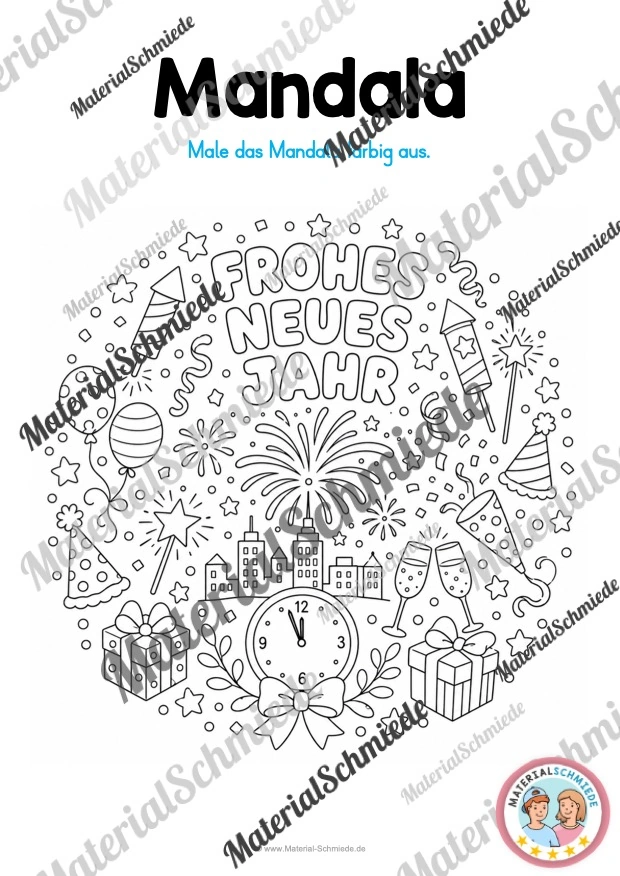 10 Mandalas zu Silvester / Neujahr (zum Ausmalen) - Mandala 01