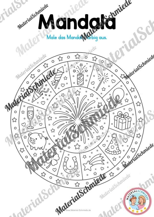 10 Mandalas zu Silvester / Neujahr (zum Ausmalen) - Mandala 03