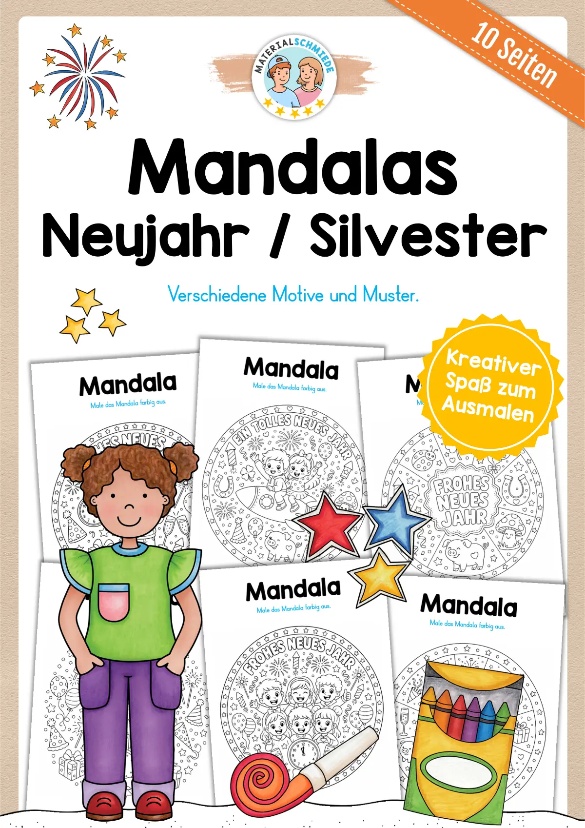 10 Mandalas zu Silvester / Neujahr (zum Ausmalen)