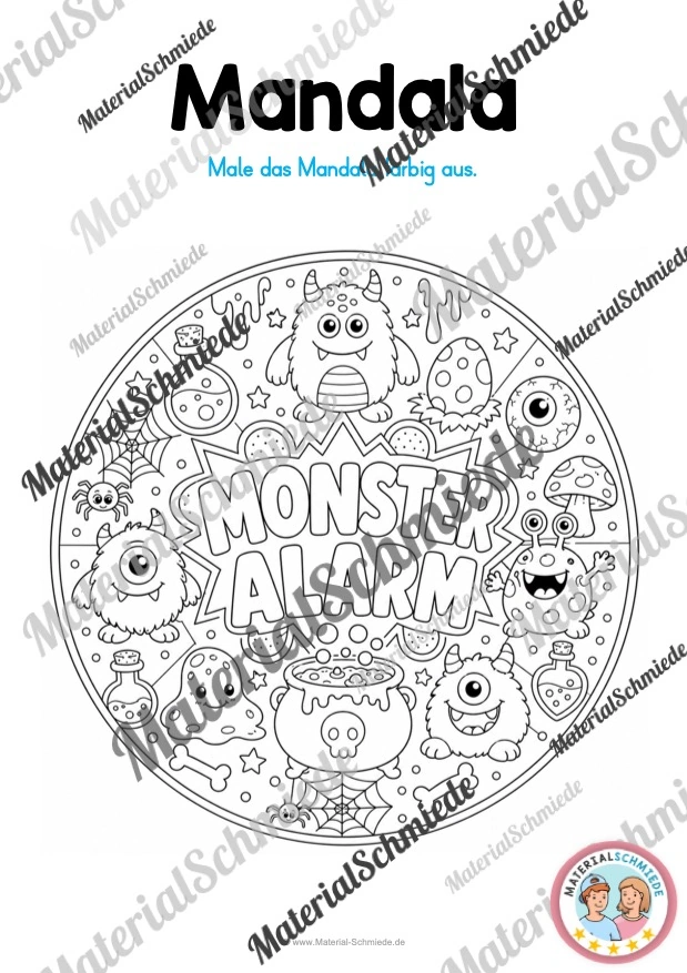 10 Mandalas mit Monstern (zum Ausmalen) - Mandala 01