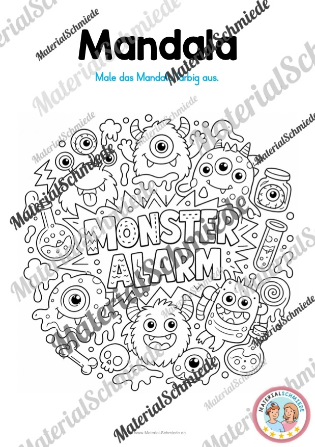 10 Mandalas mit Monstern (zum Ausmalen) - Mandala 02