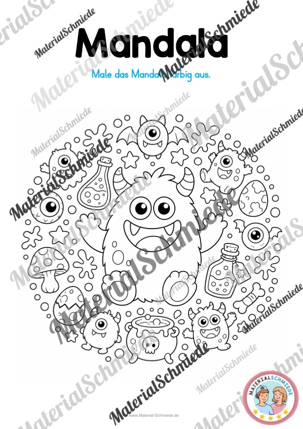 10 Mandalas mit Monstern (zum Ausmalen) - Mandala 04