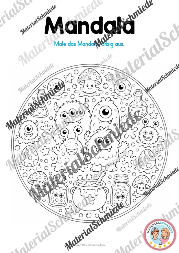 10 Mandalas mit Monstern (zum Ausmalen) - Mandala 05