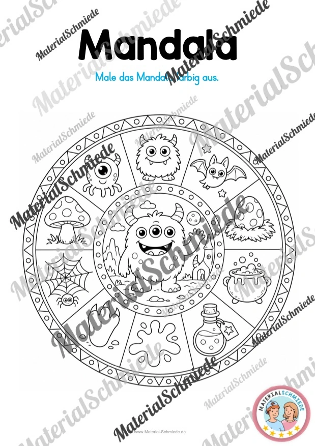 10 Mandalas mit Monstern (zum Ausmalen) - Mandala 06