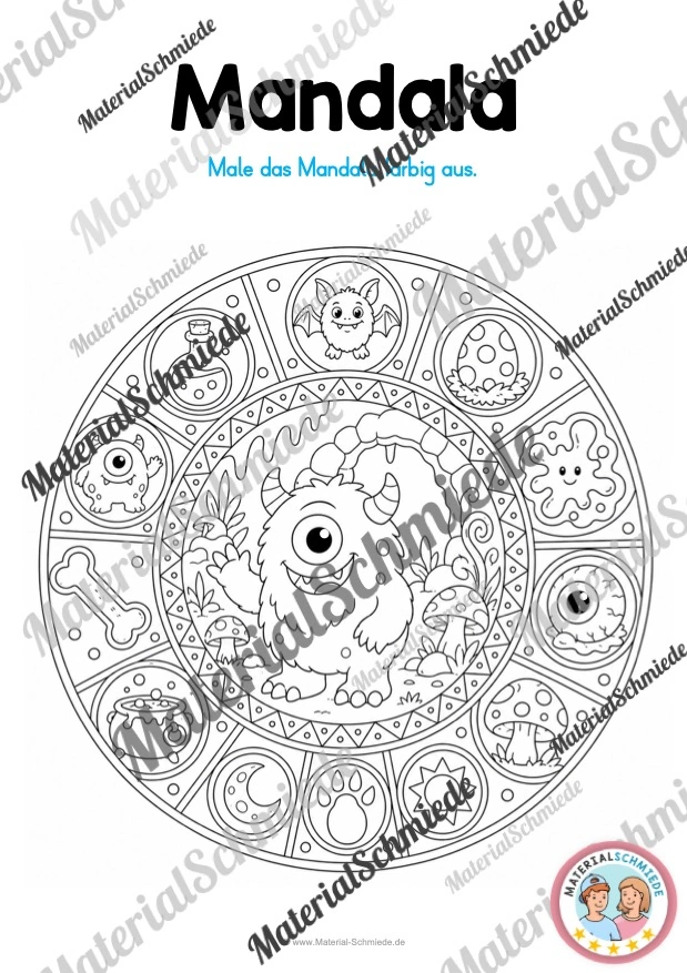 10 Mandalas mit Monstern (zum Ausmalen) - Mandala 07