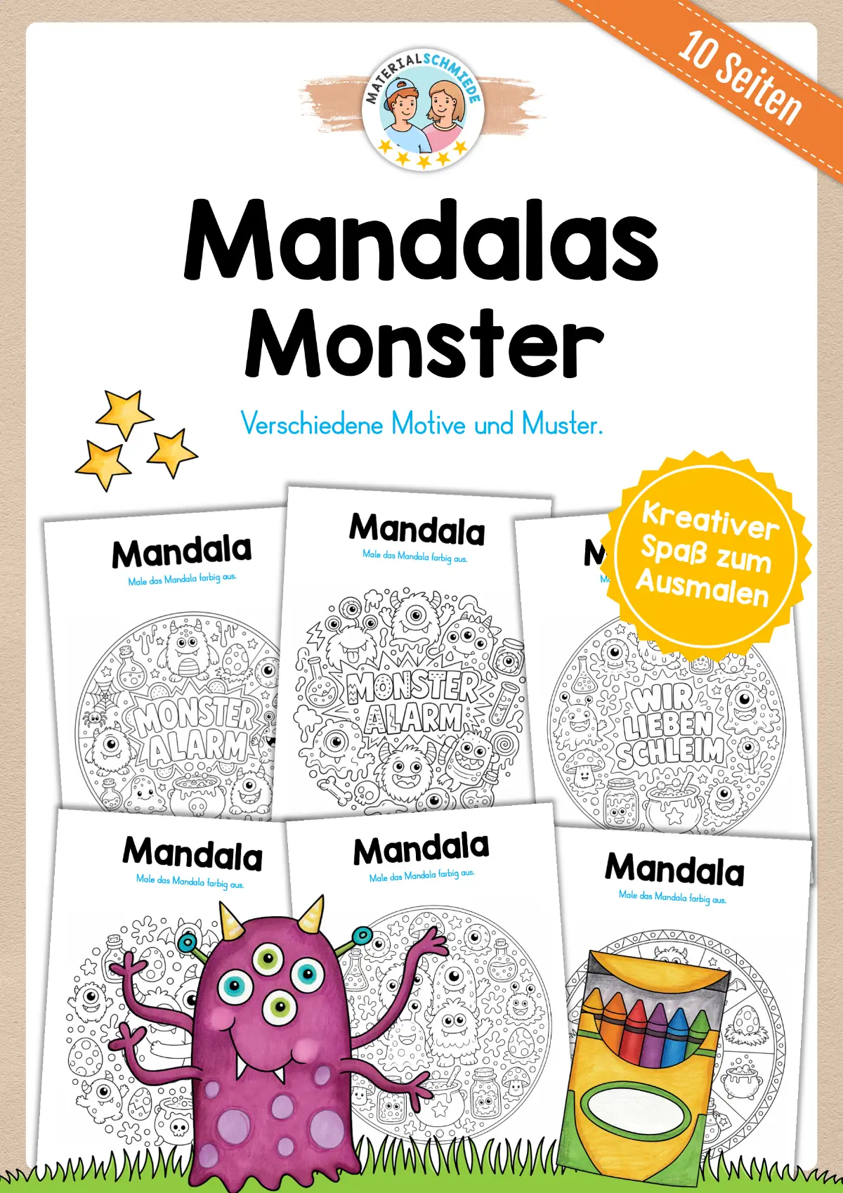 10 Mandalas mit Monstern (zum Ausmalen)