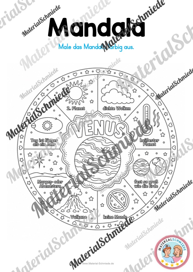 11 Mandalas zu den Planten mit Informationen (zum Ausmalen) - Venus