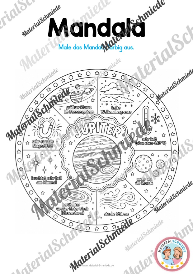 11 Mandalas zu den Planten mit Informationen (zum Ausmalen) - Jupiter