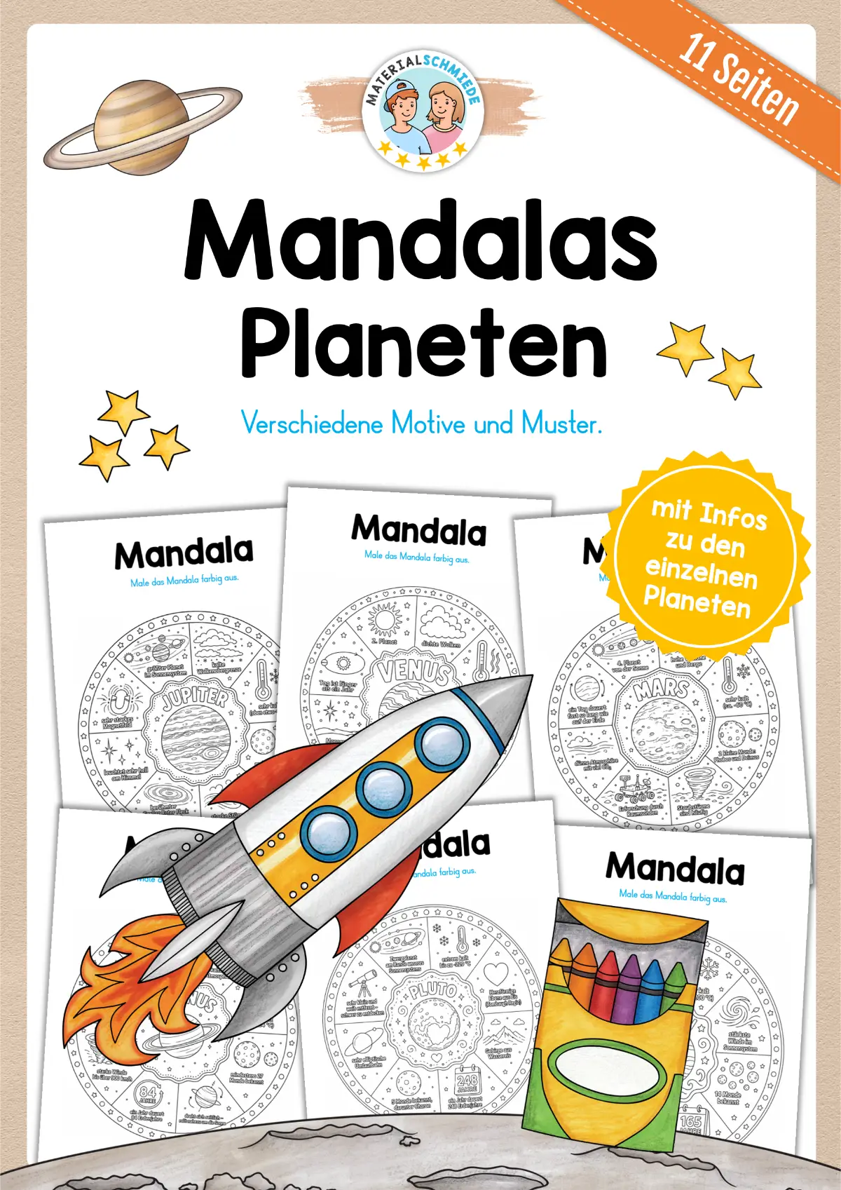 11 Mandalas zu den Planten mit Informationen (zum Ausmalen)