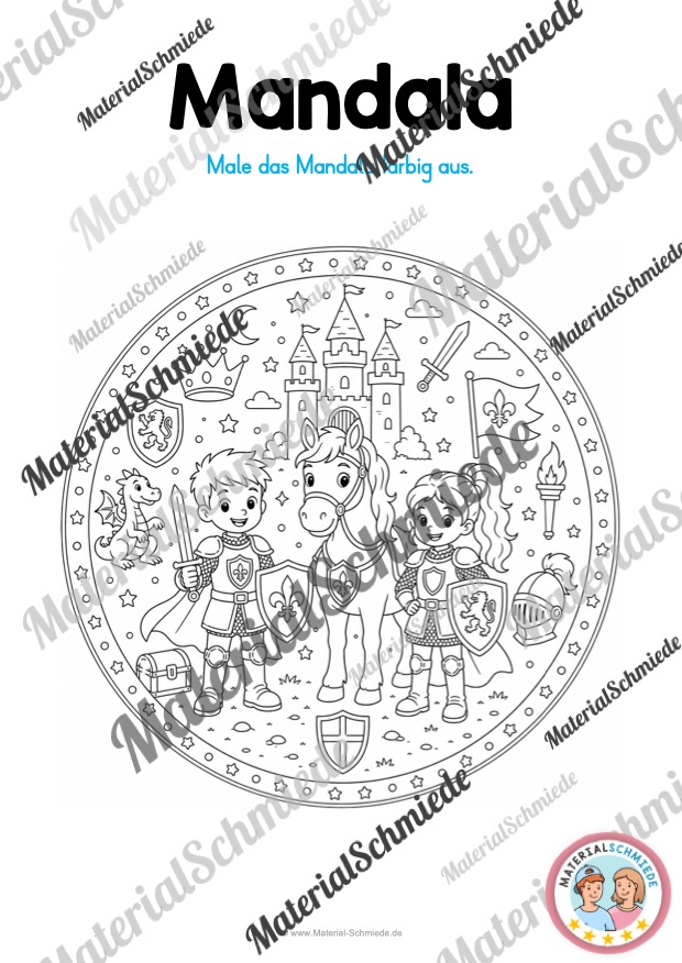 11 Mandalas mit Ritter und Burgen (zum Ausmalen) - Mandala 03