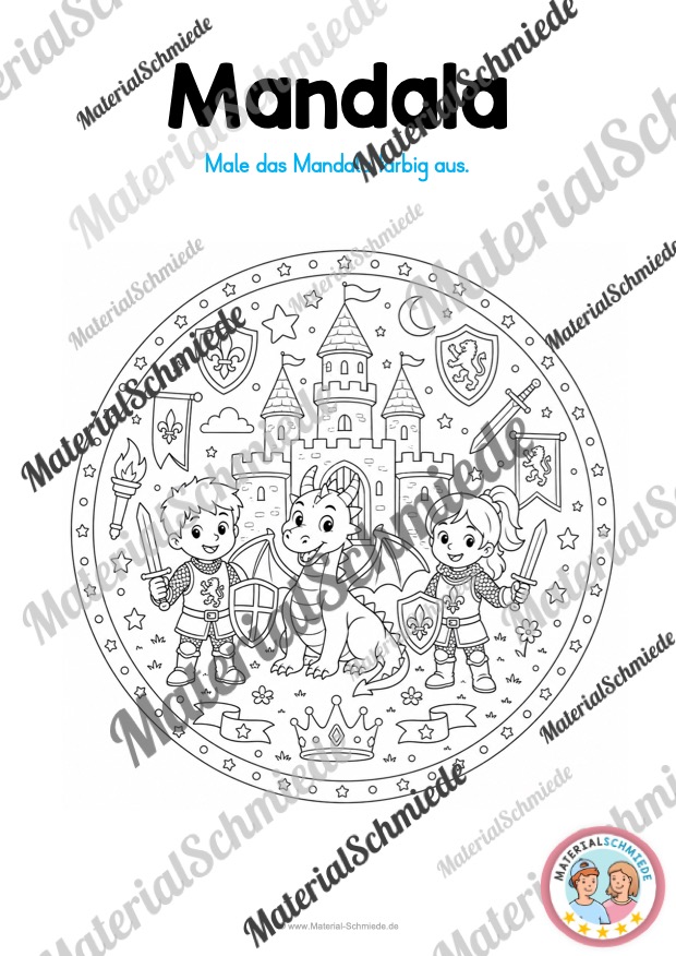 11 Mandalas mit Ritter und Burgen (zum Ausmalen) - Mandala 05