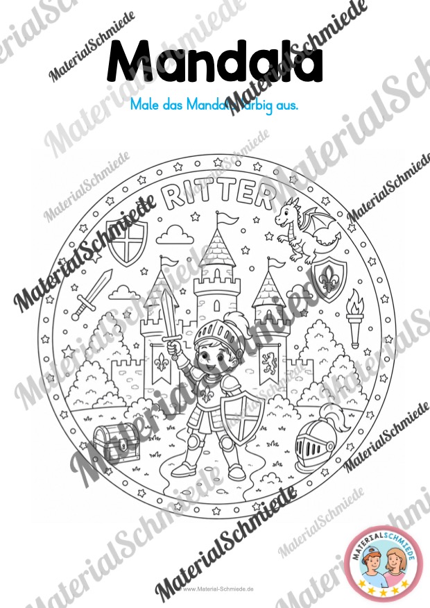 11 Mandalas mit Ritter und Burgen (zum Ausmalen) - Mandala 09