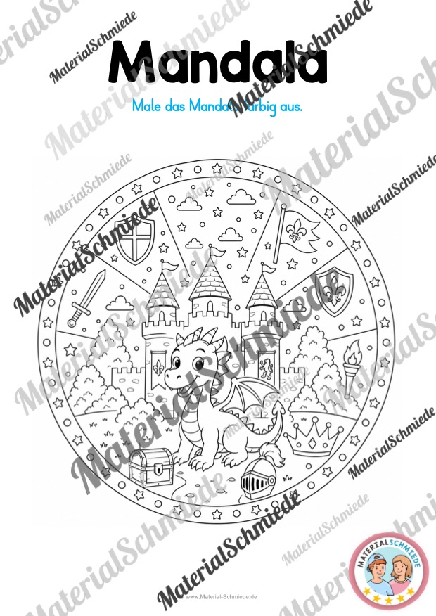 11 Mandalas mit Ritter und Burgen (zum Ausmalen) - Mandala 10