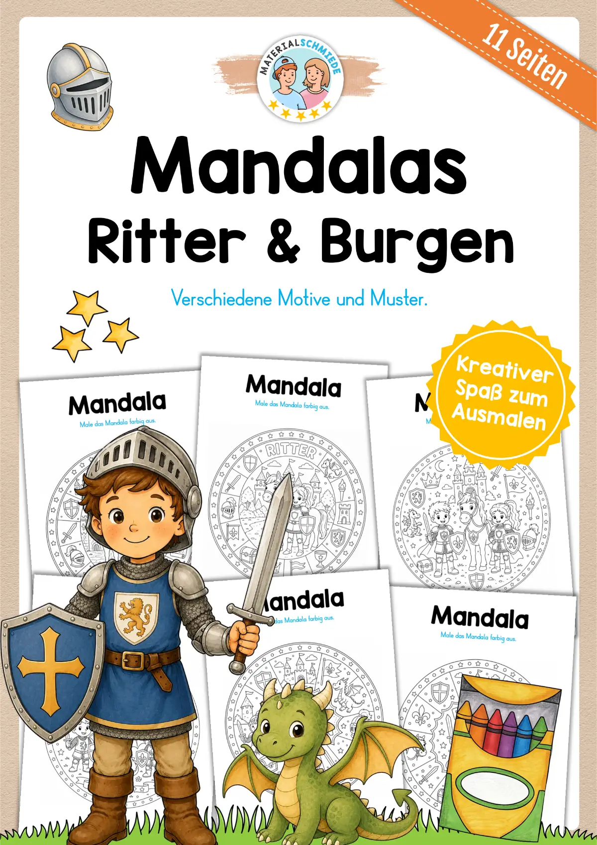 11 Mandalas mit Ritter und Burgen (zum Ausmalen)