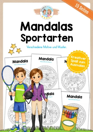 15 Mandalas mit Sportarten (zum Ausmalen)