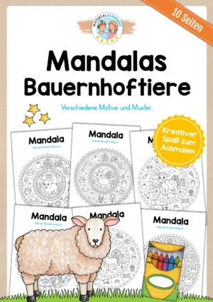 10 Mandalas mit Bauernhoftieren (zum Ausmalen)