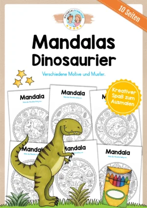 10 Mandalas mit Dinosauriern (zum Ausmalen)