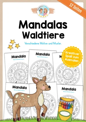 12 Mandalas mit Waldtiere (zum Ausmalen)